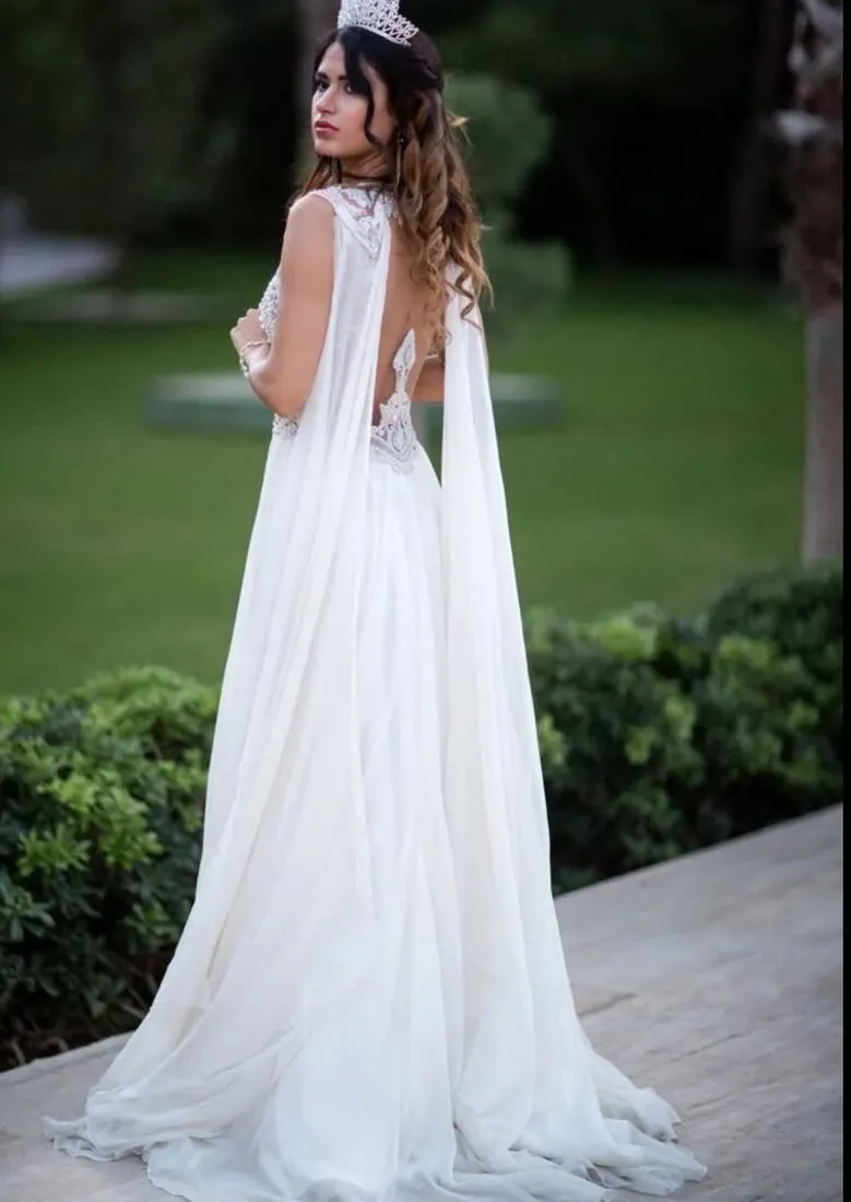 Chiffon Cape Gown by Karmen Aksu